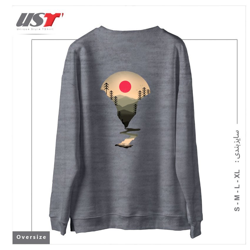 طرح EXPLORING EARTH سوییشرت اورسایزرنگ طوسی ملانژ