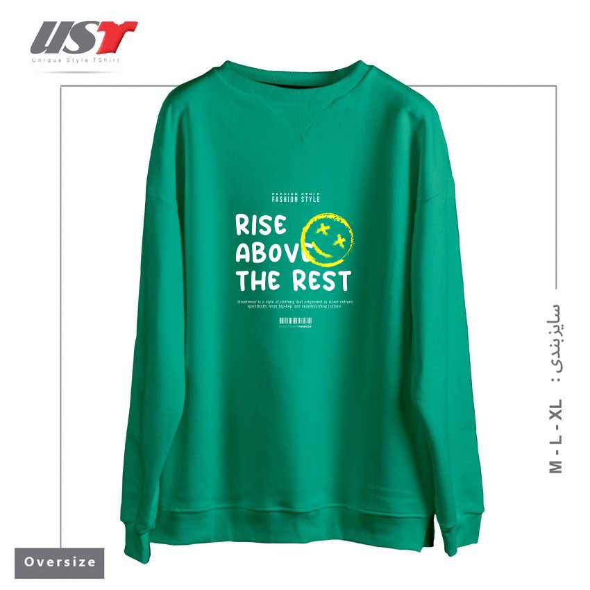 طرح typography 53 سوییشرت اورسایزرنگ سبز سدری