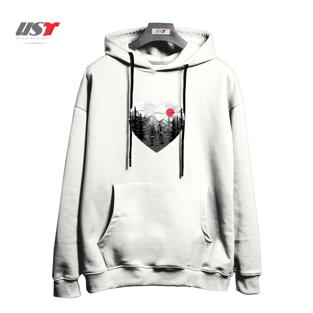 طرح HIKE AND LOVE هودی اورسایزرنگ سفید