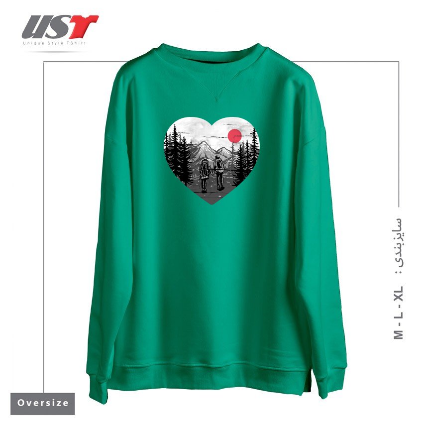 طرح HIKE AND LOVE سوییشرت اورسایزرنگ سبز سدری