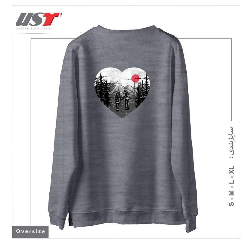 طرح HIKE AND LOVE سوییشرت اورسایزرنگ طوسی ملانژ