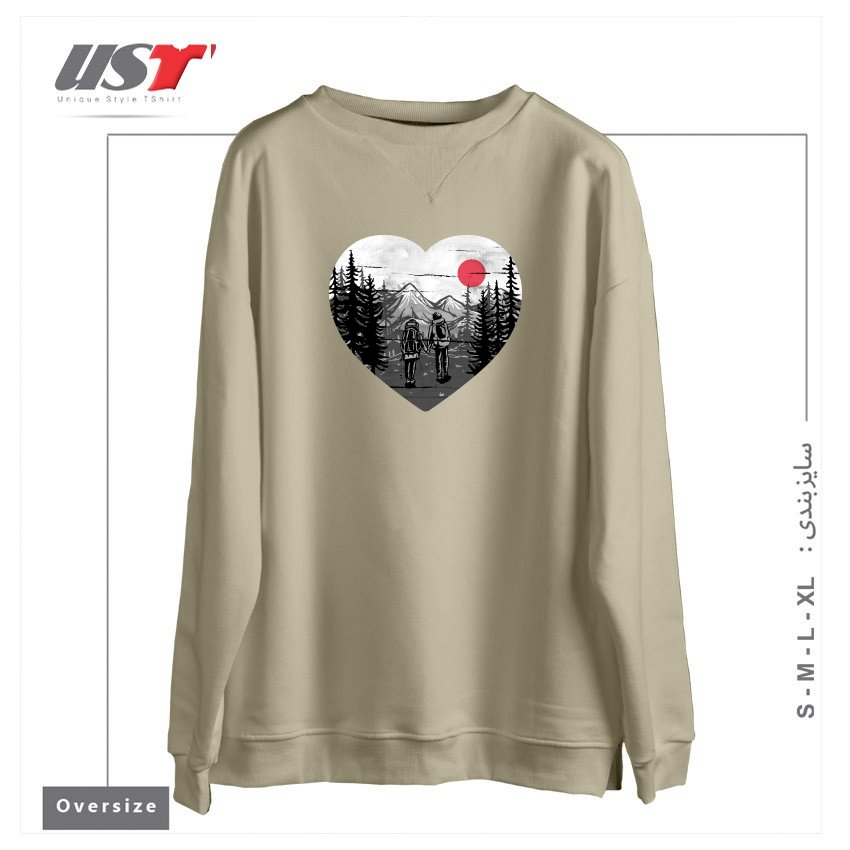 طرح HIKE AND LOVE سوییشرت اورسایزرنگ نخودی