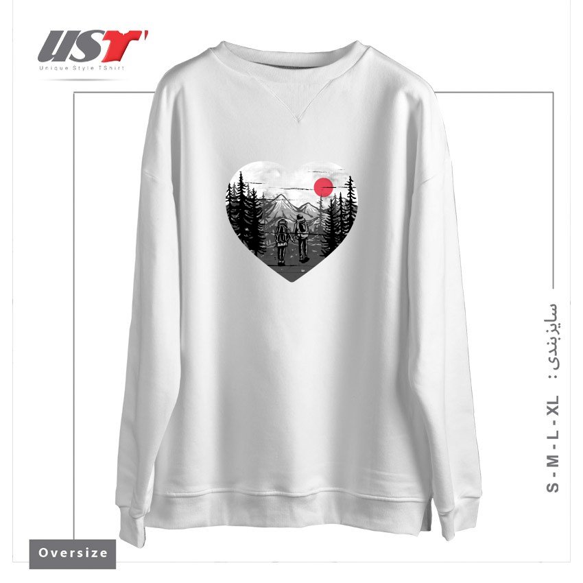 طرح HIKE AND LOVE سوییشرت اورسایزرنگ سفید