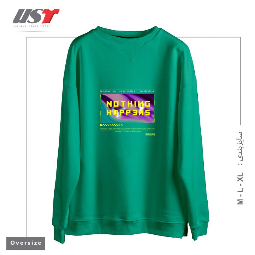 طرح typography 60 سوییشرت اورسایزرنگ سبز سدری