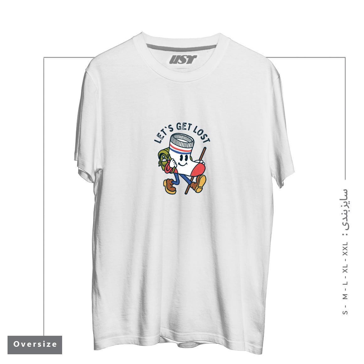 طرح LET'S GET LOST تیشرت اورسایزرنگ سفید