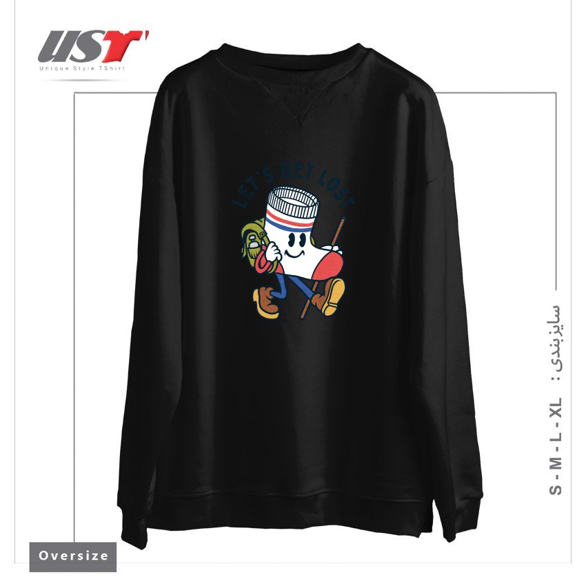 طرح LET'S GET LOST سوییشرت اورسایزرنگ مشکی