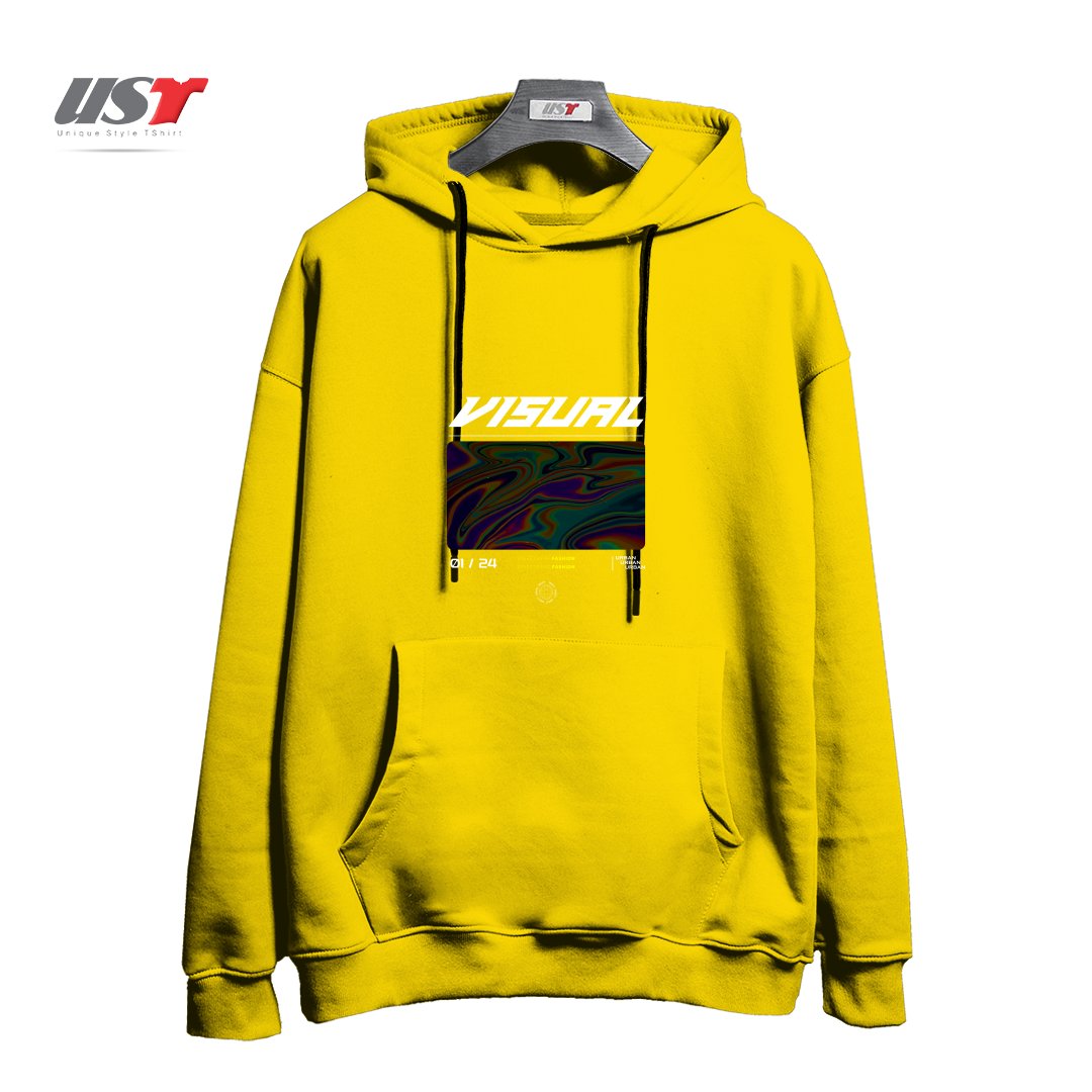 طرح typography 63 هودی اورسایزرنگ زرد