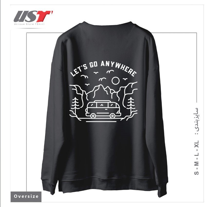 طرح LET'S GO ANYWHERE سوییشرت اورسایزرنگ دودی