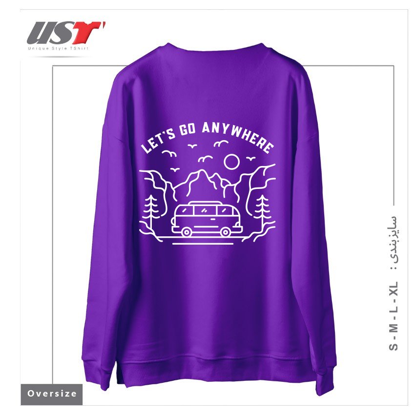 طرح LET'S GO ANYWHERE سوییشرت اورسایزرنگ بنفش