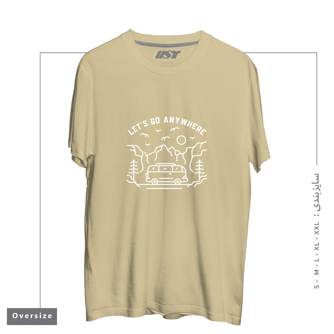 تیشرت اورسایز طرح LET'S GO ANYWHERE