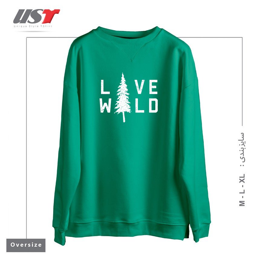 طرح LIVE WILD - WHITE سوییشرت اورسایزرنگ سبز سدری