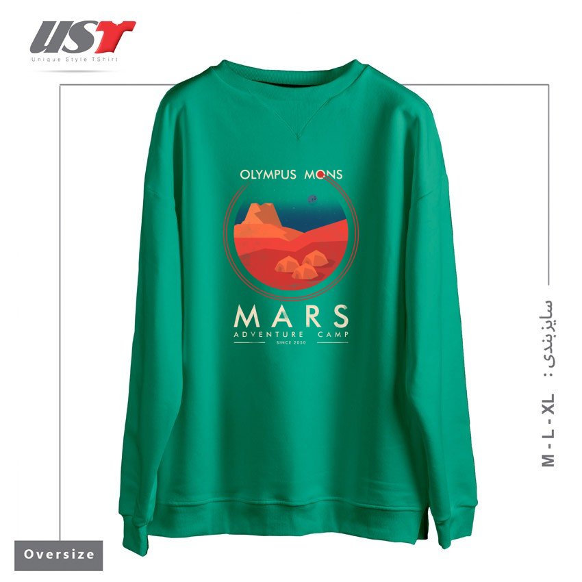 طرح MARS ADVENTURE CAMP سوییشرت اورسایزرنگ سبز سدری