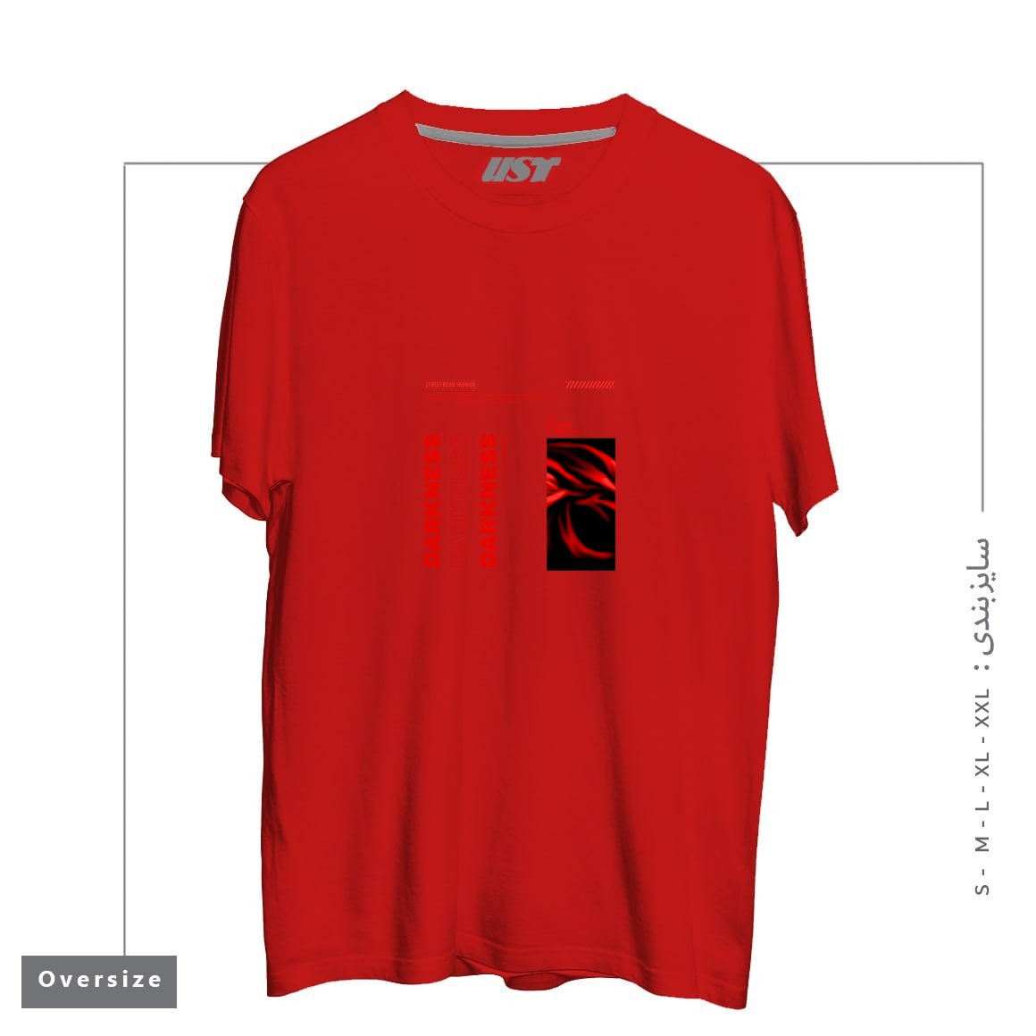 طرح typography 68 تیشرت اورسایزرنگ قرمز