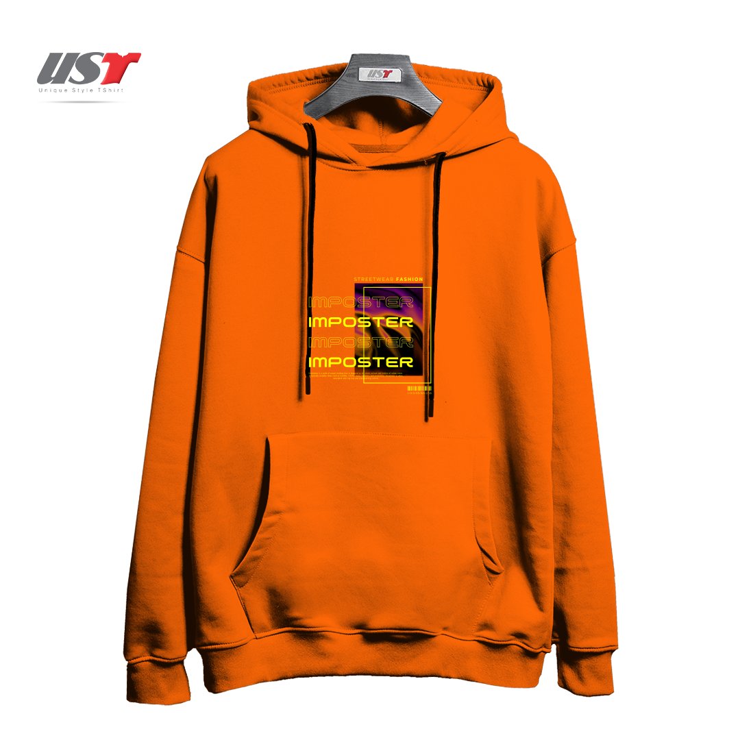 طرح typography 69 هودی اورسایزرنگ نارنجی