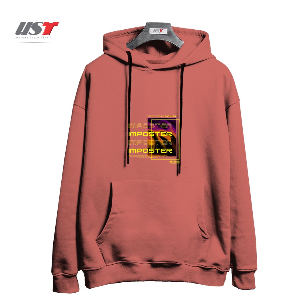 طرح typography 69 هودی اورسایزرنگ آجری