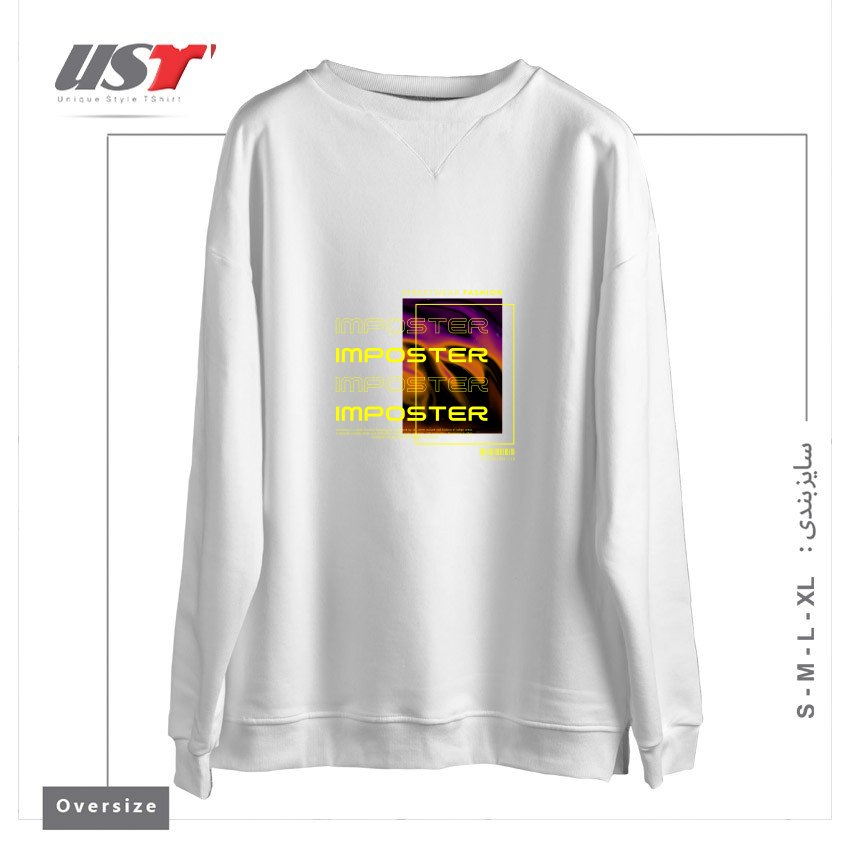 طرح typography 69 سوییشرت اورسایزرنگ سفید