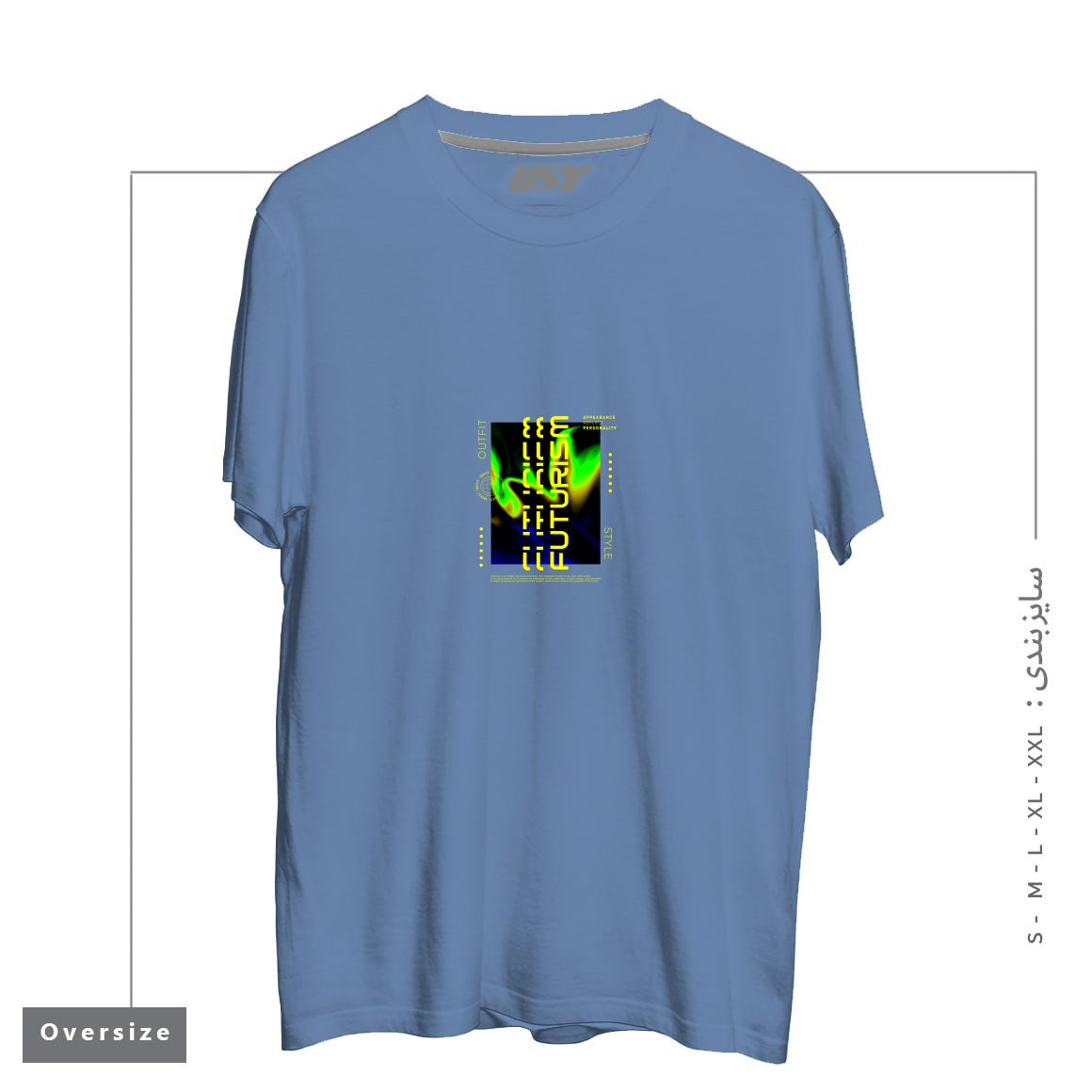 طرح typography 70 تیشرت اورسایزرنگ آبی نفتی