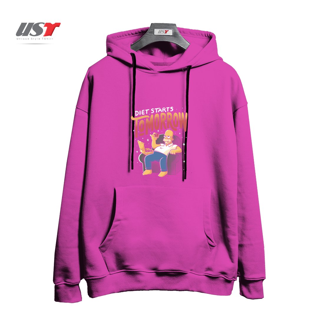 هودی اورسایز طرح DIET STARTS TOMORROW - LAZY FUNNY GIFT