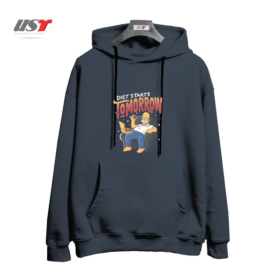 هودی اورسایز طرح DIET STARTS TOMORROW - LAZY FUNNY GIFT