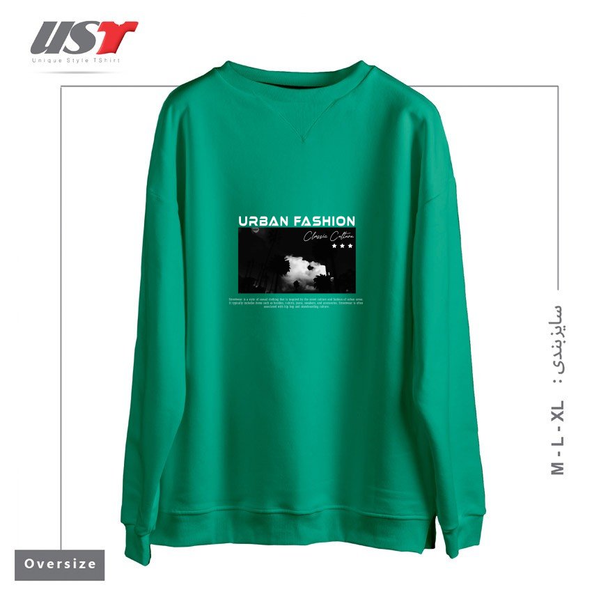 طرح typography 71 سوییشرت اورسایزرنگ سبز سدری