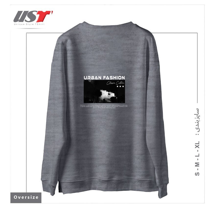 طرح typography 71 سوییشرت اورسایزرنگ طوسی ملانژ