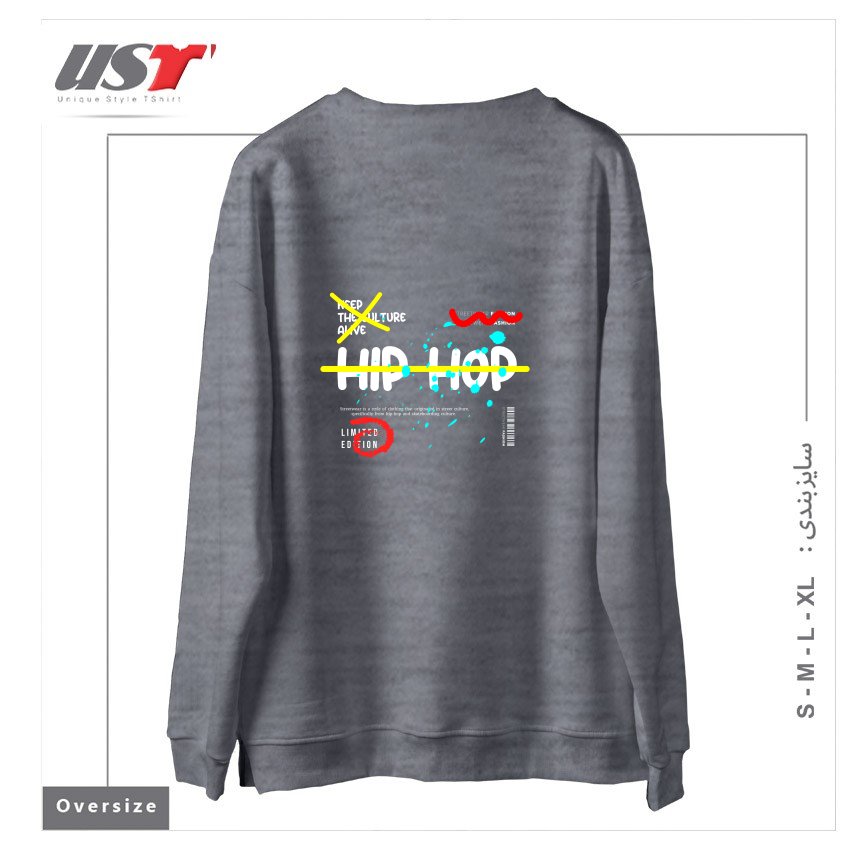 طرح typography 72 سوییشرت اورسایزرنگ طوسی ملانژ