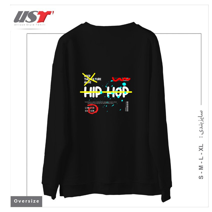 طرح typography 72 سوییشرت اورسایزرنگ مشکی