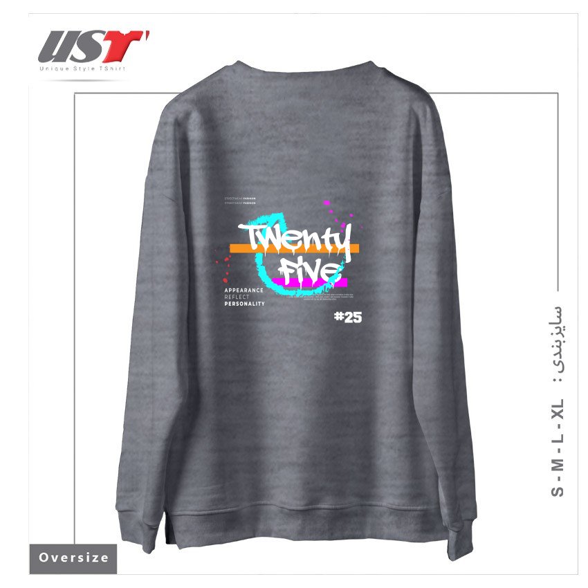 طرح typography 82 سوییشرت اورسایزرنگ طوسی ملانژ