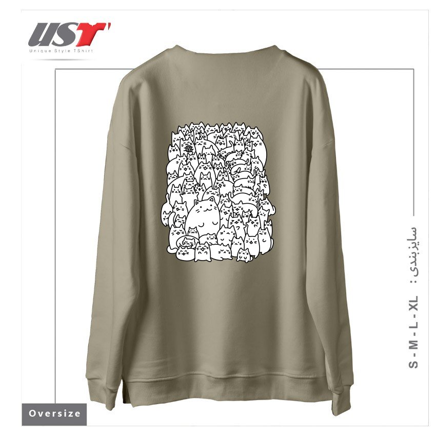 طرح DOODLETOWN KITTIES سوییشرت اورسایزرنگ نخودی