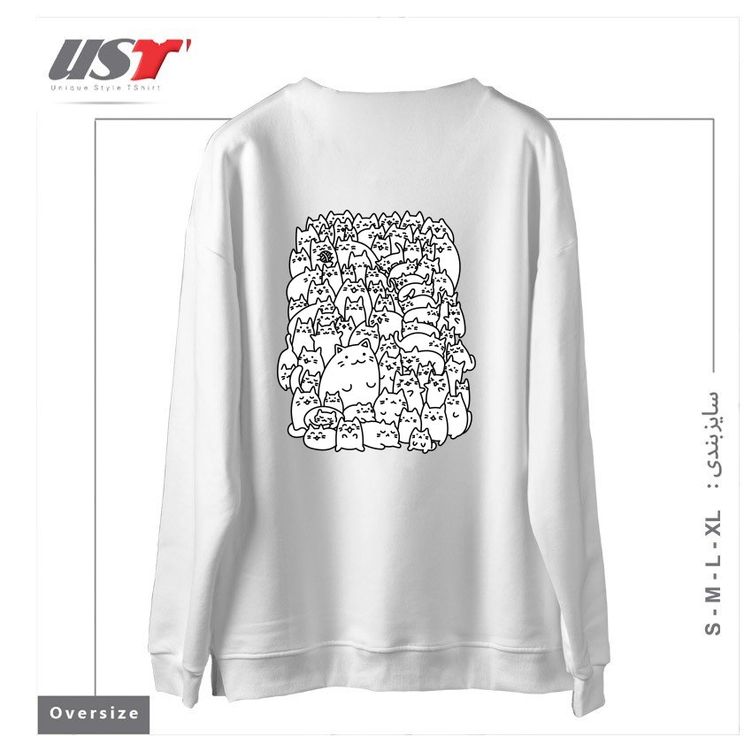 طرح DOODLETOWN KITTIES سوییشرت اورسایزرنگ سفید