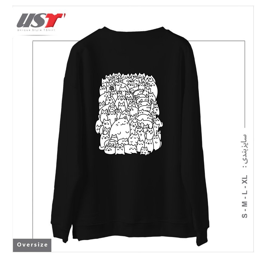 طرح DOODLETOWN KITTIES سوییشرت اورسایزرنگ مشکی