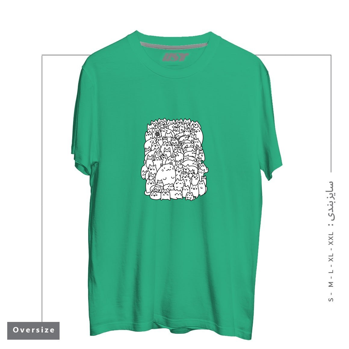 طرح DOODLETOWN KITTIES تیشرت اورسایزرنگ سبز