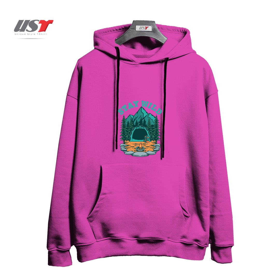 طرح STAY WILD هودی اورسایزرنگ صورتی