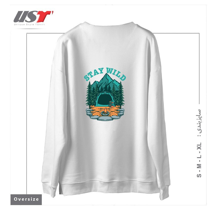 طرح STAY WILD سوییشرت اورسایزرنگ سفید
