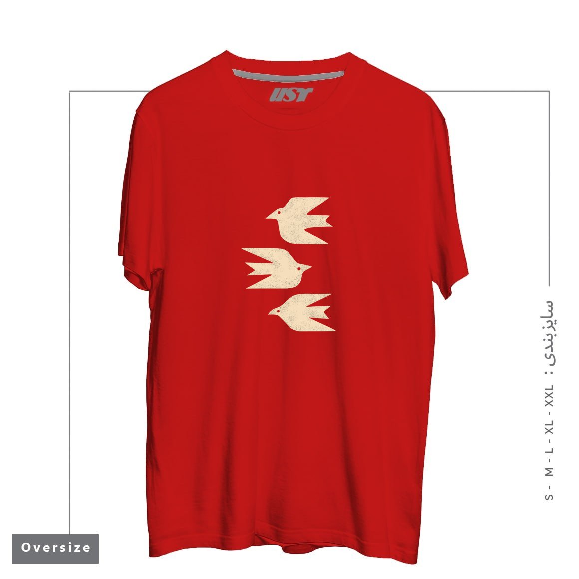 طرح DOVES IN FLIGHT تیشرت اورسایزرنگ قرمز