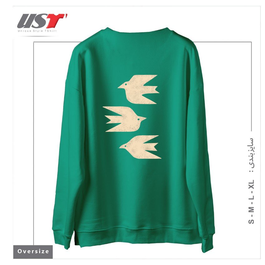 طرح DOVES IN FLIGHT سوییشرت اورسایزرنگ سبز سدری
