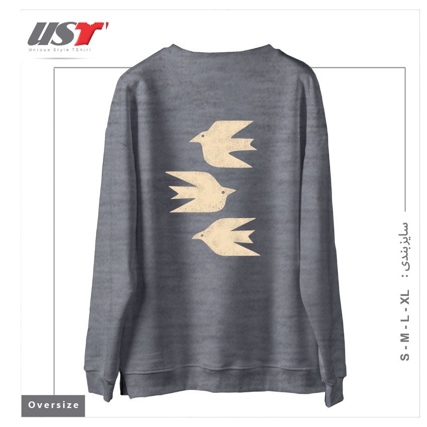 طرح DOVES IN FLIGHT سوییشرت اورسایزرنگ طوسی ملانژ