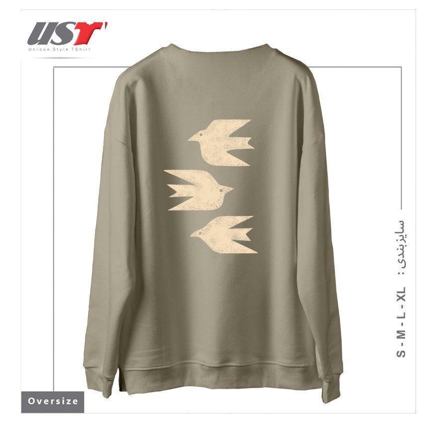 طرح DOVES IN FLIGHT سوییشرت اورسایزرنگ نخودی