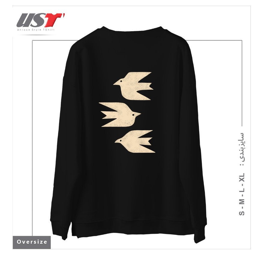 طرح DOVES IN FLIGHT سوییشرت اورسایزرنگ مشکی