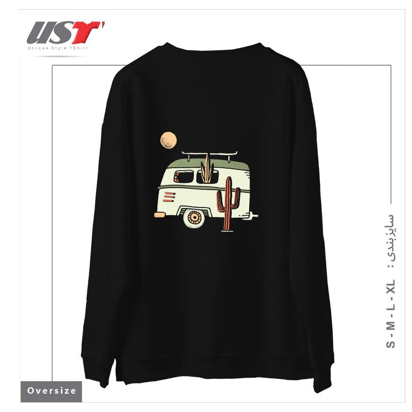 طرح VAN LIFE سوییشرت اورسایزرنگ مشکی