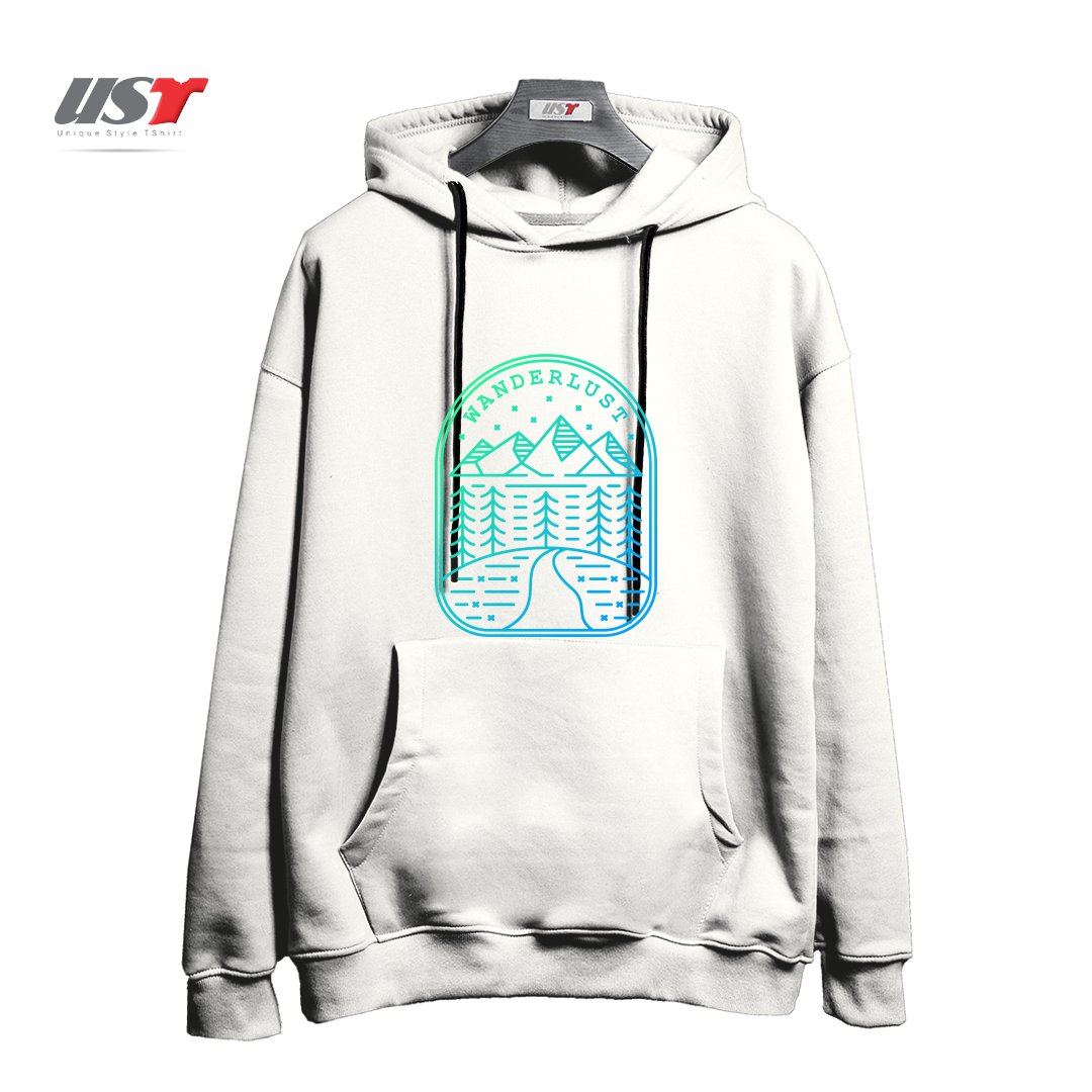 طرح WANDERLUST هودی اورسایزرنگ سفید