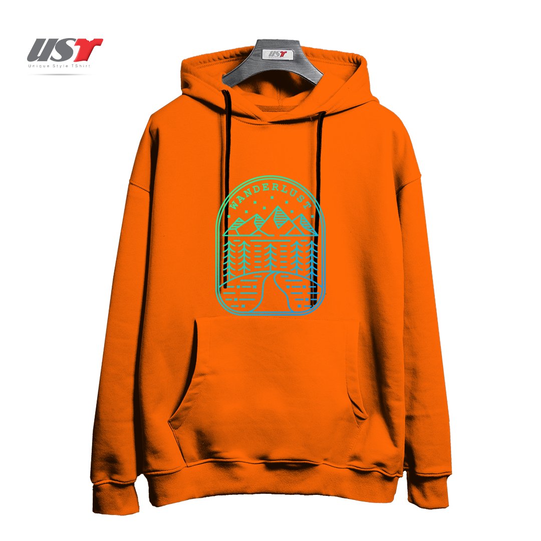 طرح WANDERLUST هودی اورسایزرنگ نارنجی