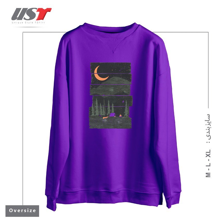 طرح WISH I WAS CAMPING... سوییشرت اورسایزرنگ بنفش