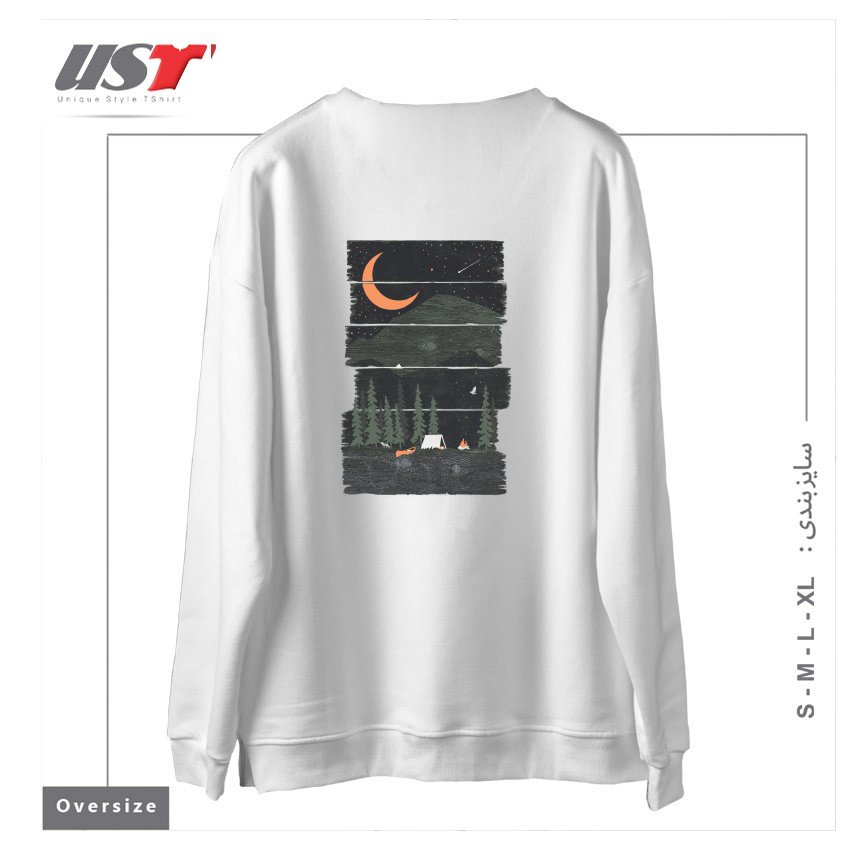 طرح WISH I WAS CAMPING... سوییشرت اورسایزرنگ سفید