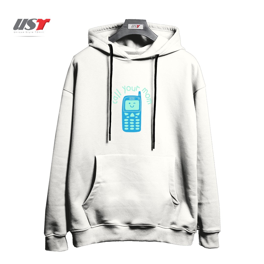 طرح CALL YOUR MOM هودی اورسایزرنگ سفید
