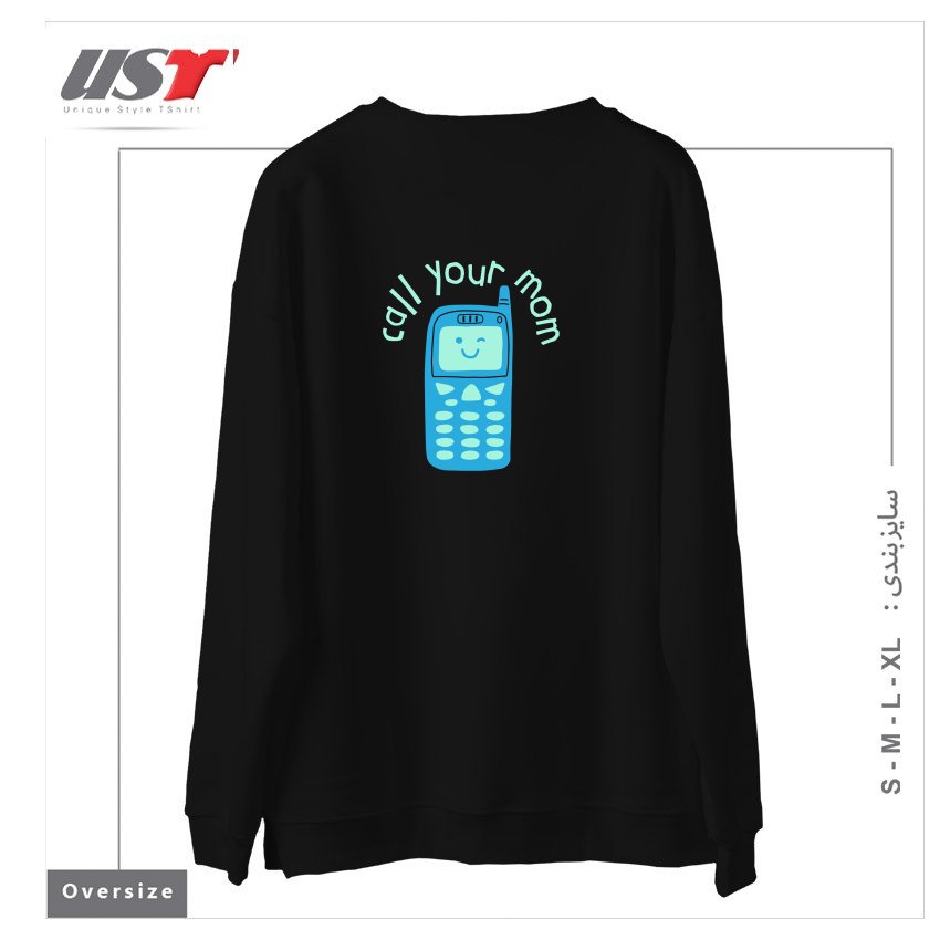 طرح CALL YOUR MOM سوییشرت اورسایزرنگ مشکی
