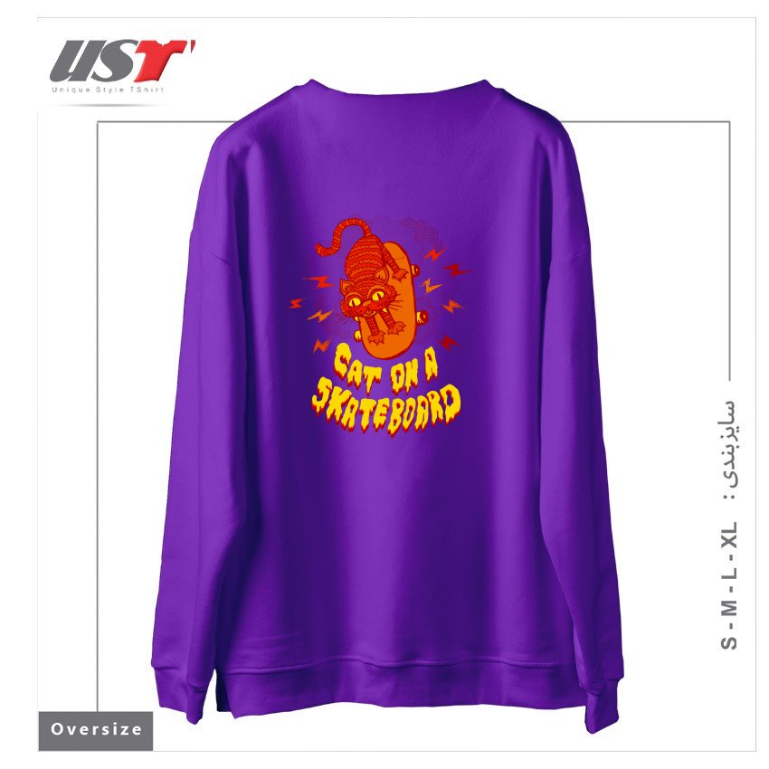 طرح CATONASKATEBOARD سوییشرت اورسایزرنگ بنفش