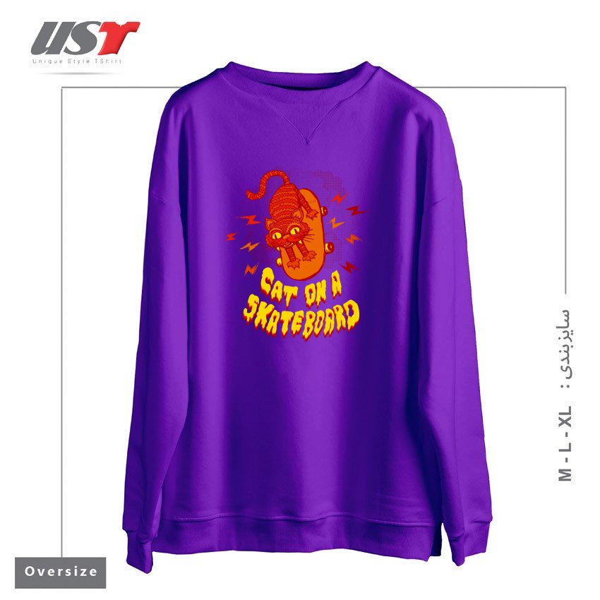 طرح CATONASKATEBOARD سوییشرت اورسایزرنگ بنفش