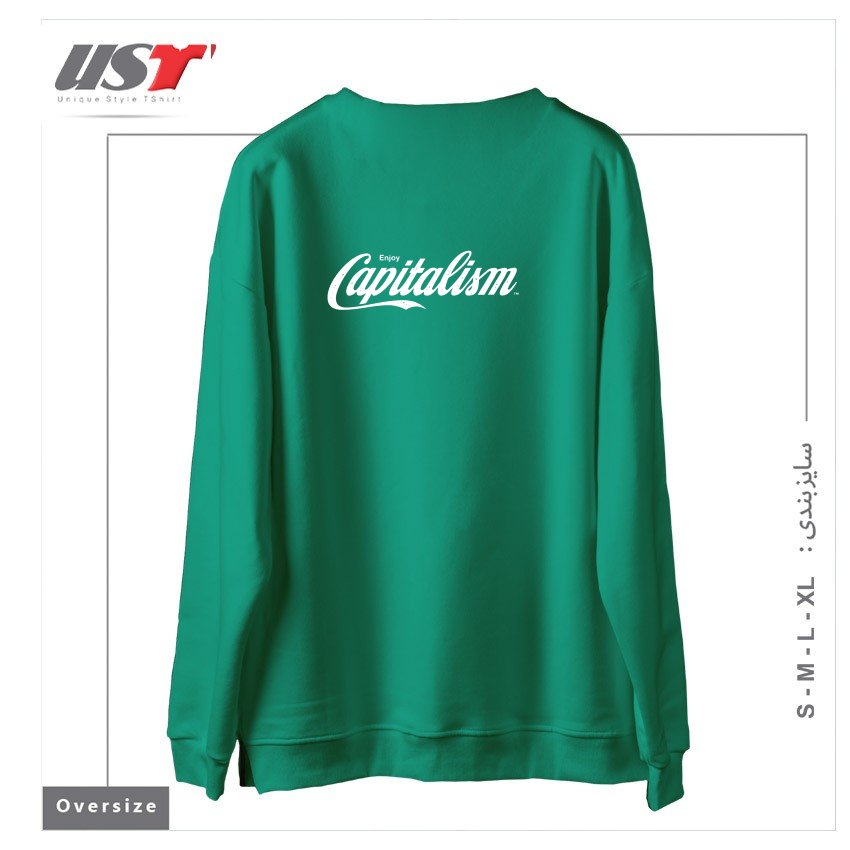 طرح ENJOY CAPITALISM سوییشرت اورسایزرنگ سبز سدری