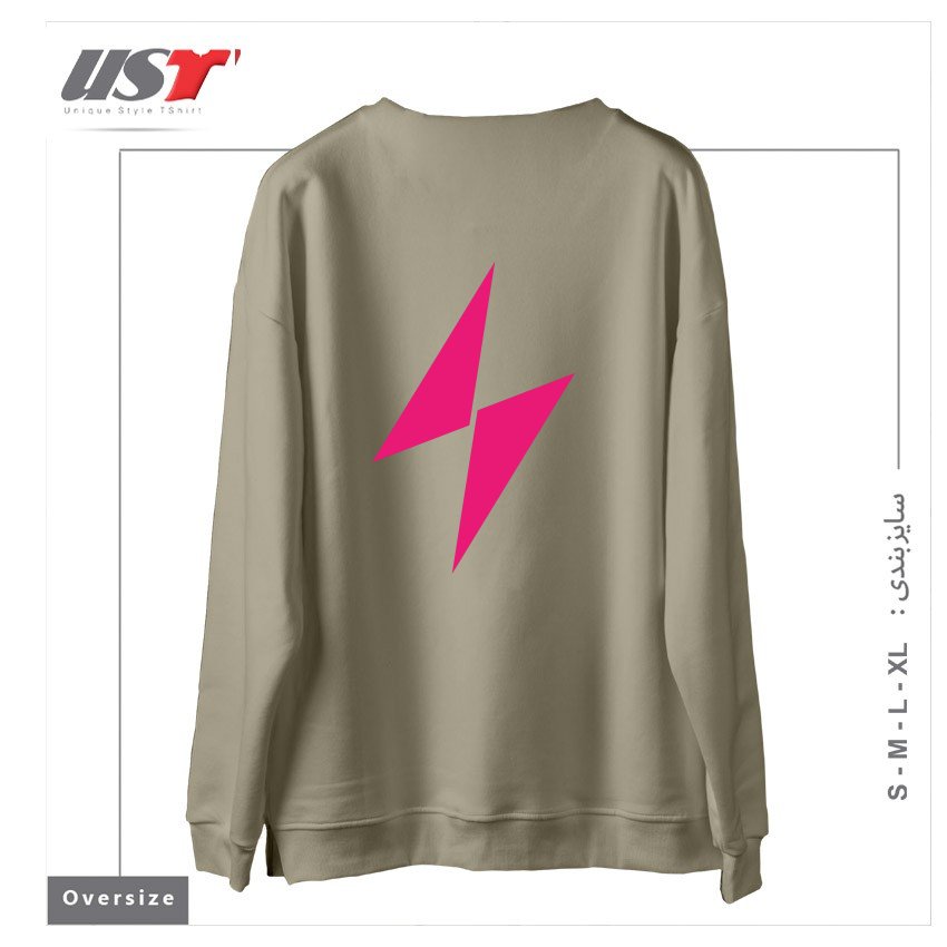 طرح ELECTRIC BOLT - FULL FRONTAL - ELECTRIC PINK سوییشرت اورسایزرنگ نخودی